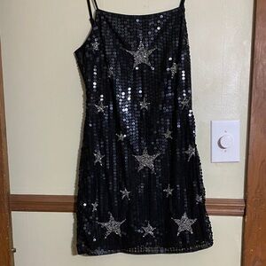 Jump Black Mini Dress with Silver Star Sequins
